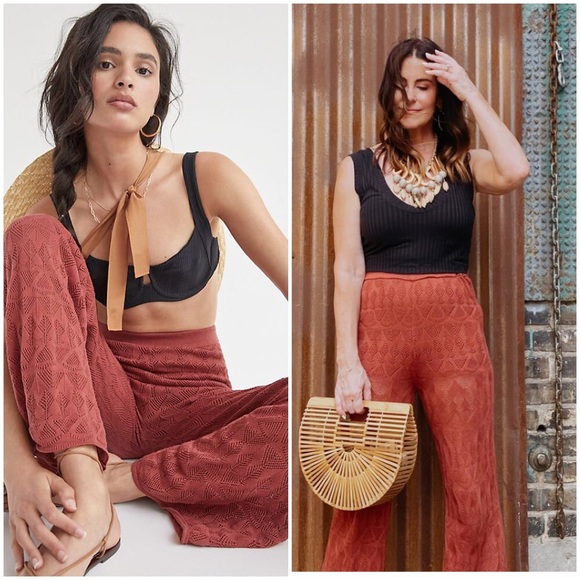 NWT ANTHROPOLOGIE FLAT WHITE POINTELLE WIDE LEG PANTS IN CLAY - Picture 9 of 9